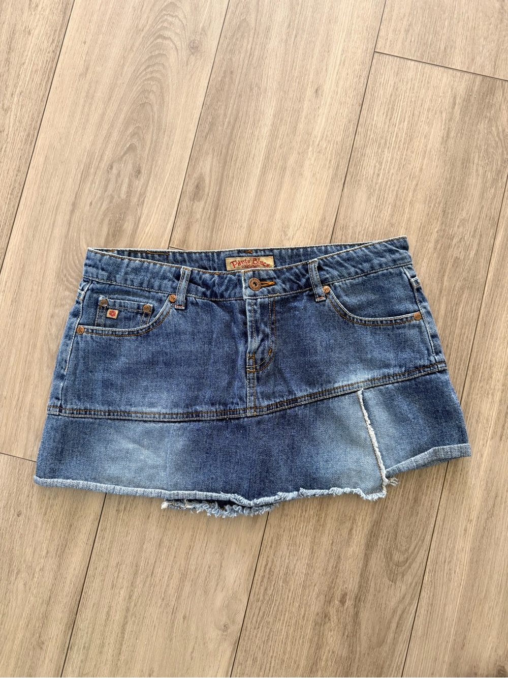 Paris Blues Distressed Blue Denim Mini Skirt